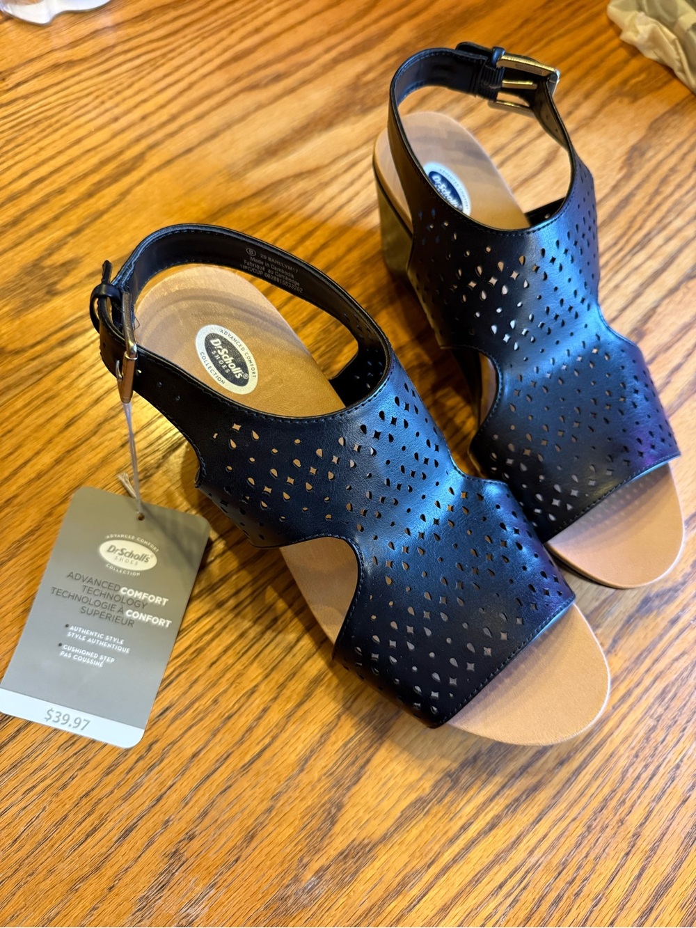 Dr. Scholl's Black Cutout Open-Toe Wedge Sandals